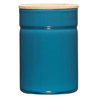 Riess, 2172-200, Vorratsdose mit Eschenholzdeckel, Durchmesser 8 cm, Höhe 12 cm, Inhalt 525 ml, SILENT BLUE, KITCHEN-MANAGEMENT, Truehomeware, Emaille im Sale